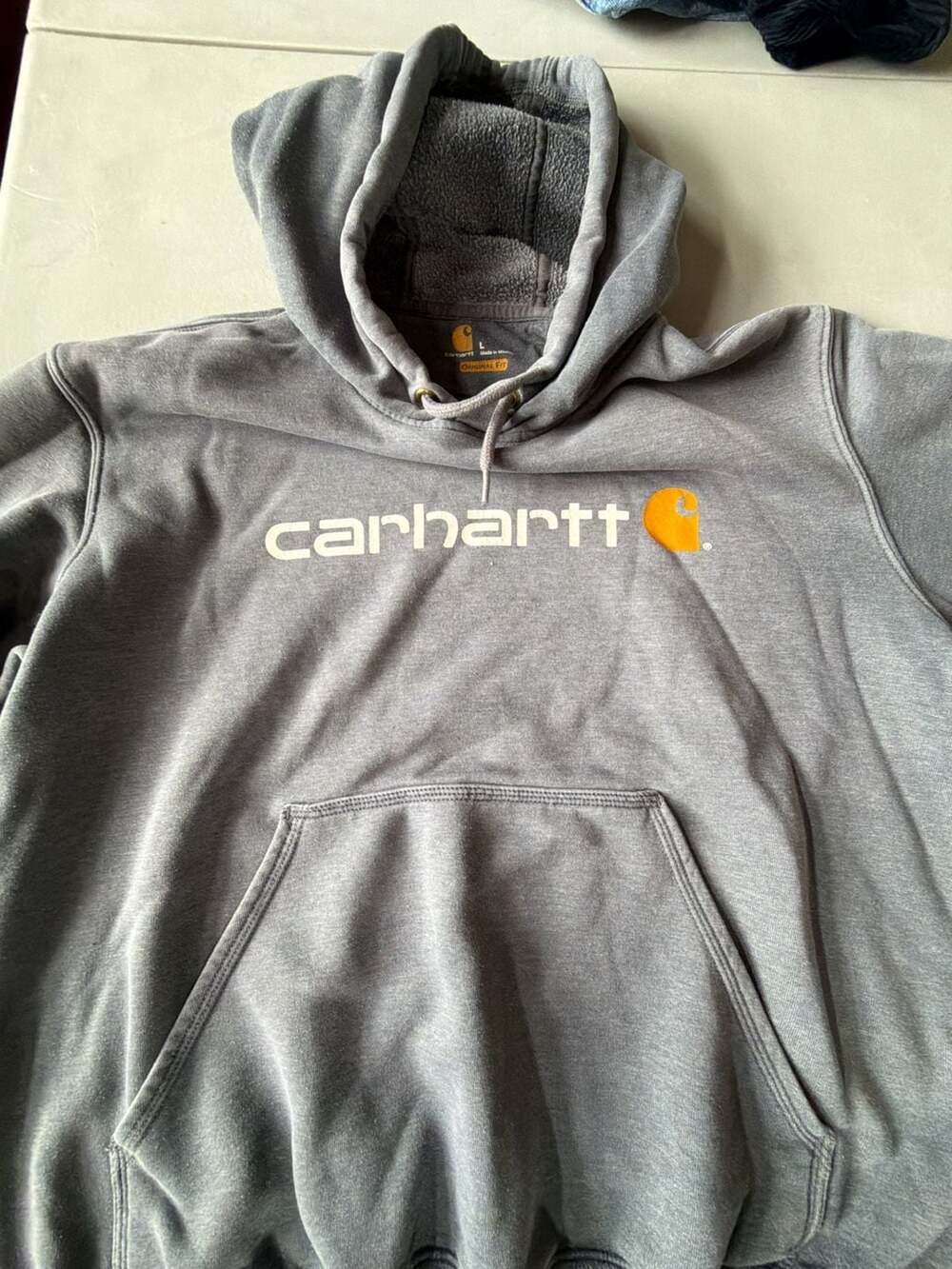 Carhartt Logo Graphic Hoodie Size L Gray Original Fit
